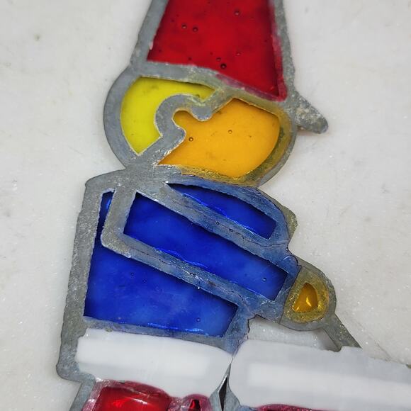 Vintage Drummer Boy Stained Glass Sun Catcher Blue Red Christmas Holiday - Picture 10 of 12